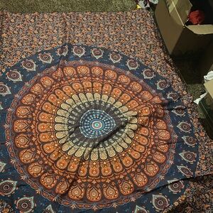 Amazon Mandala Tapestry in Orange and Blue